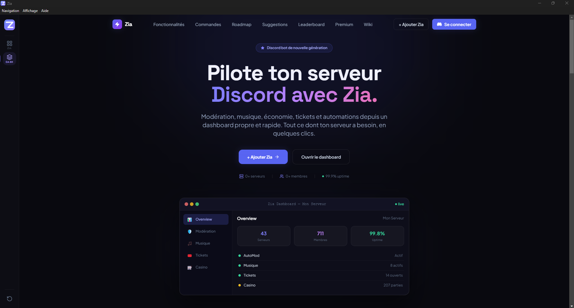 Zia App — Page d'accueil