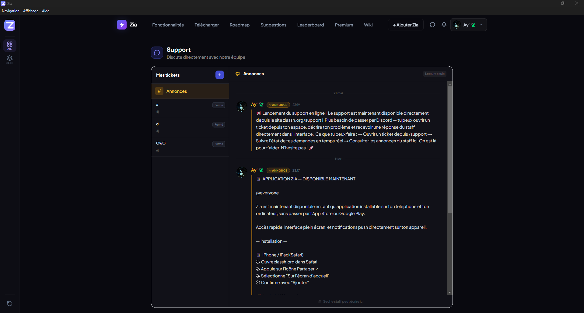 Zia App — Profil utilisateur